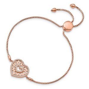 Sterling Silver, CZ Heart Adjustable Bracelet